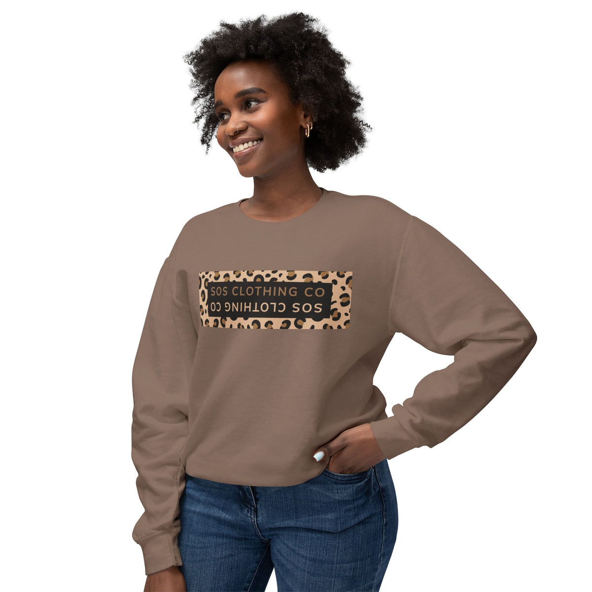 Lightweight Leopard Print Crewneck Sweatshirt