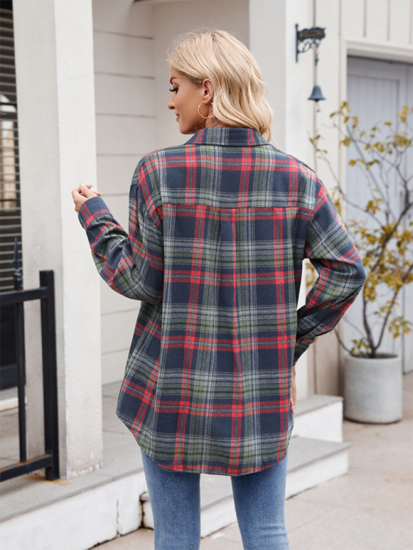 New Casual Fashion Loose Plaid Pocket Shirt